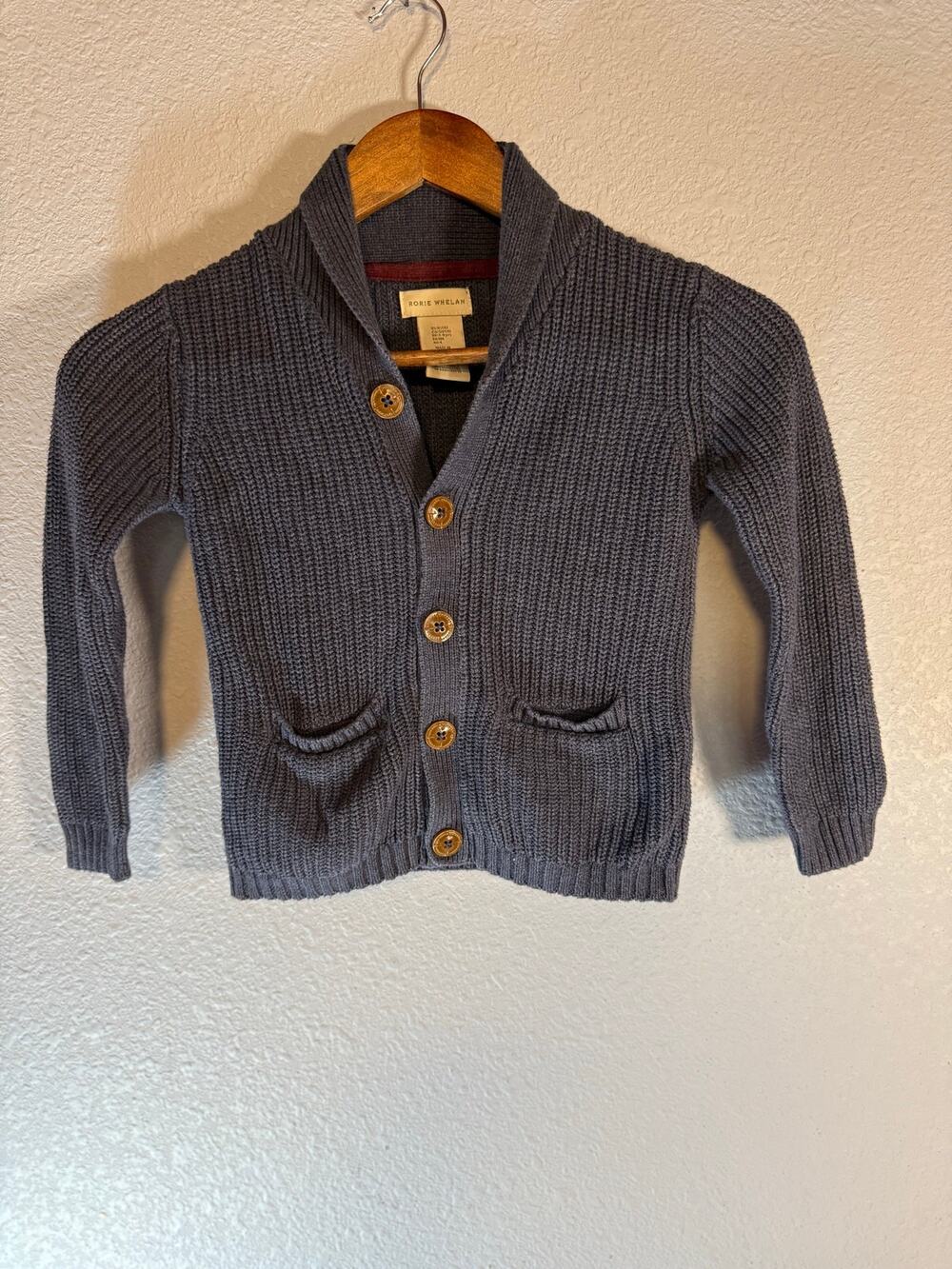 Rorie Whelan Kids Size 4 Navy Chunky Knit Shawl Collar Cardigan